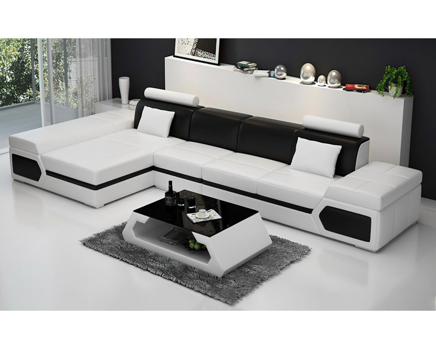 Jubilee Lanz Small Modern Left Hand Facing Sectional - White/Black, Bonded Leather