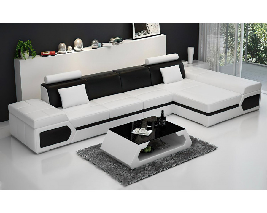 Jubilee Lanz Small Modern Right Hand Facing Sectional - White/Black, Bonded Leather