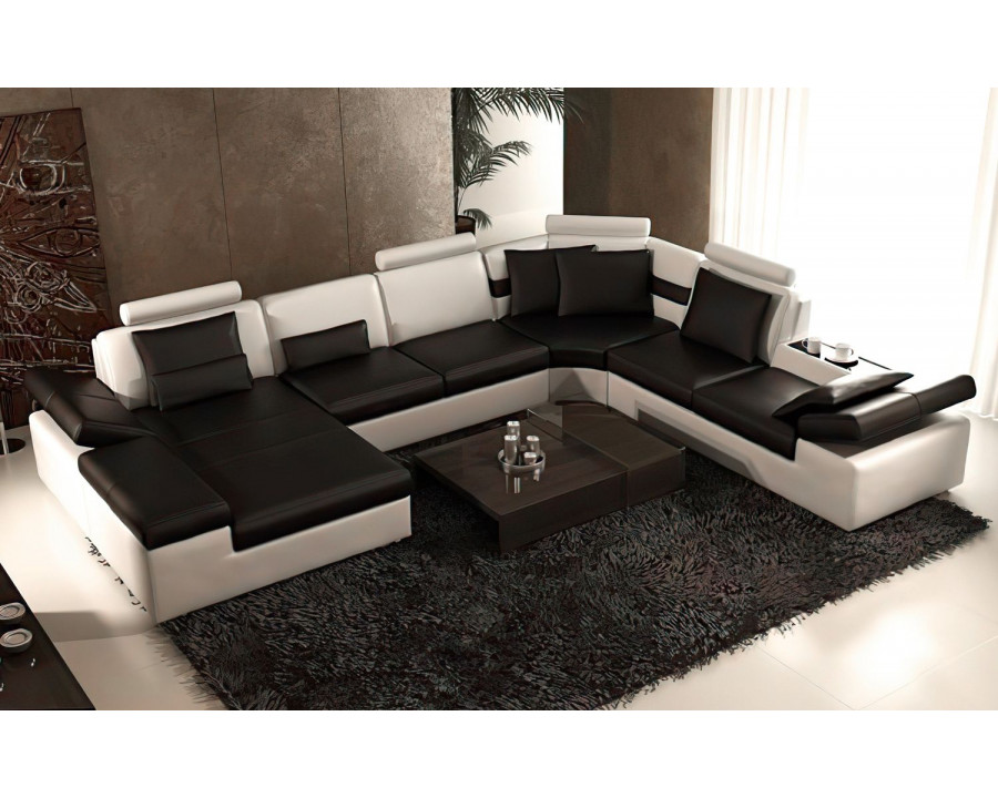 Jubilee Lindum Modern U-Shape Left Hand Facing Sectional - Black/White, Bonded Leather