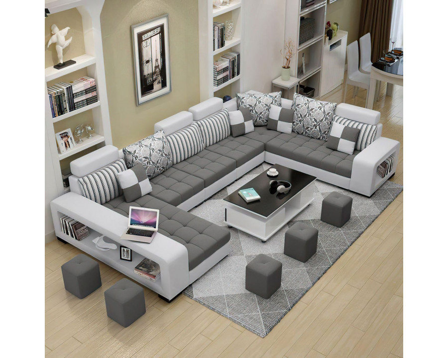 Jubilee Selena Style D Left Hand Facing Sectional with Chaise - Dark Gray/Light Gray, Top Grain Italian Leather