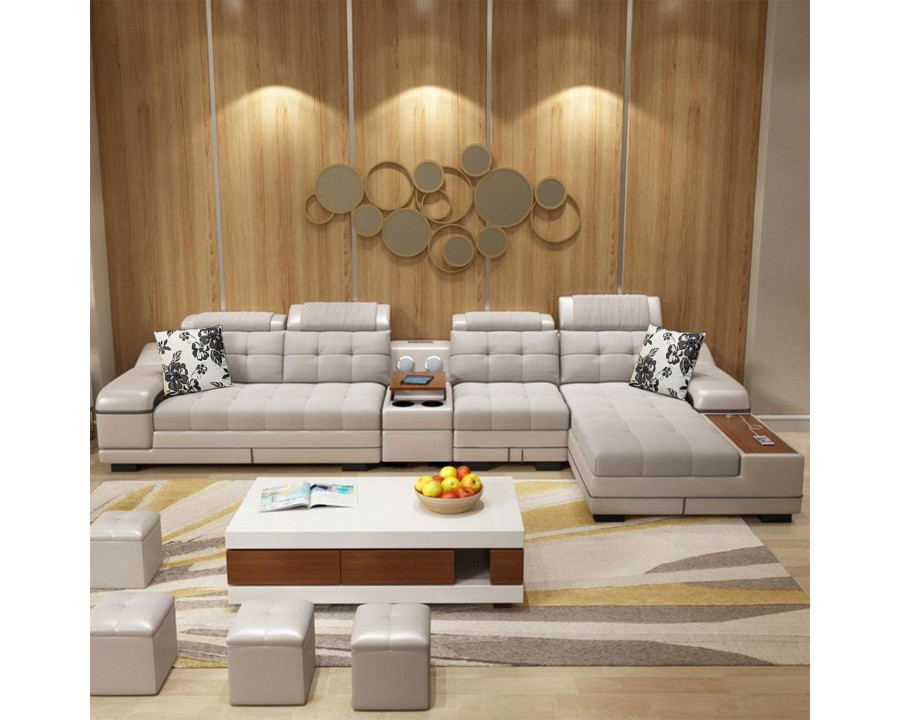 Jubilee Selena Style H Modular Tufted Left Hand Facing Sectional - Light Gray/Shell White, Bonded Leather