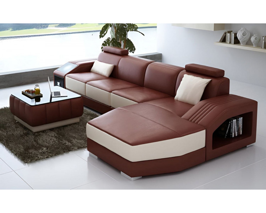 Jubilee Baiae Small Modern Left Hand Facing Sectional - Brown/Beige, Bonded Leather