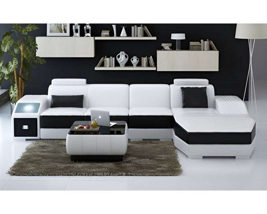 Jubilee Baiae Small Modern Left Hand Facing Sectional - White/Black, Top Grain Italian Leather