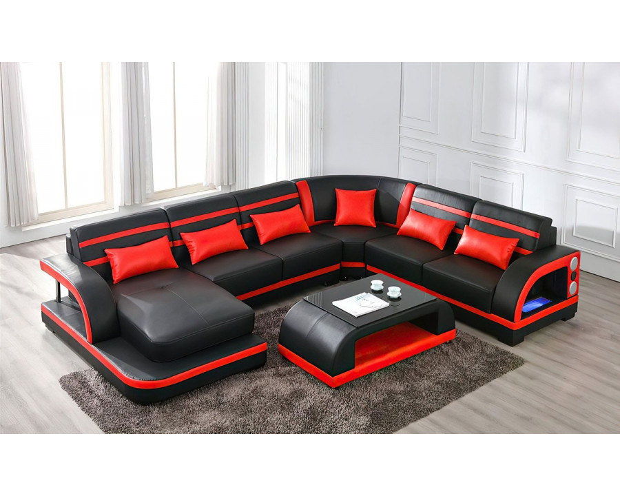 Jubilee Grando Modern Left Hand Facing Sectional with Leds - Black/Red, Bonded Leather