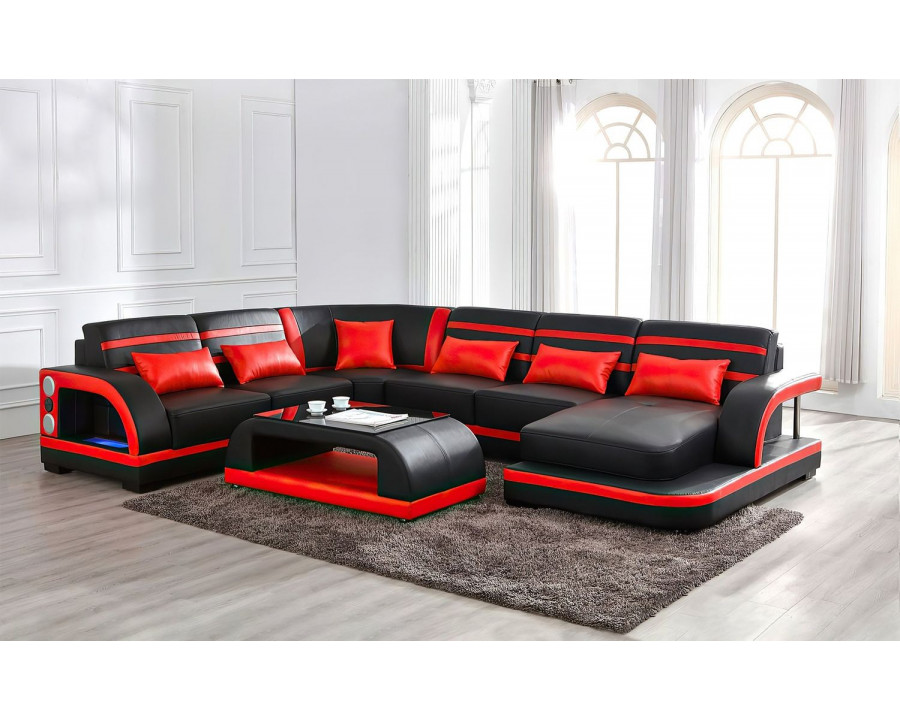 Jubilee Grando Modern Right Hand Facing Sectional with Leds - Black/Red, Bonded Leather