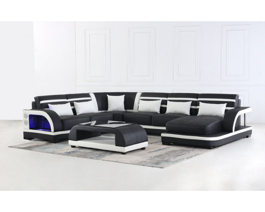 Jubilee Grando Modern Left Hand Facing Sectional with Leds - Black/White, Bonded Leather