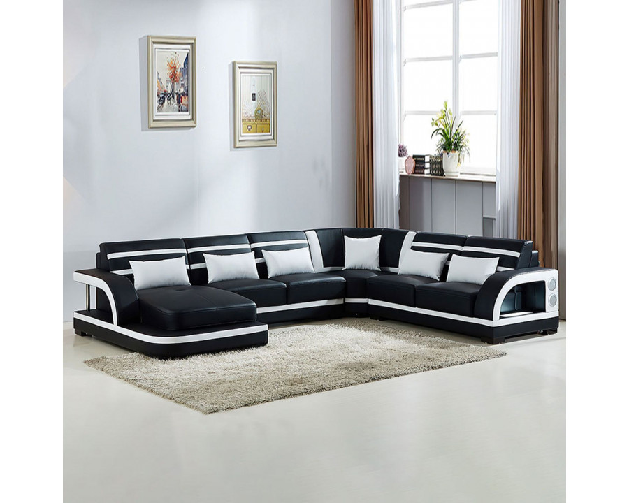 Jubilee Grando Modern Right Hand Facing Sectional with Leds - Black/White, Bonded Leather