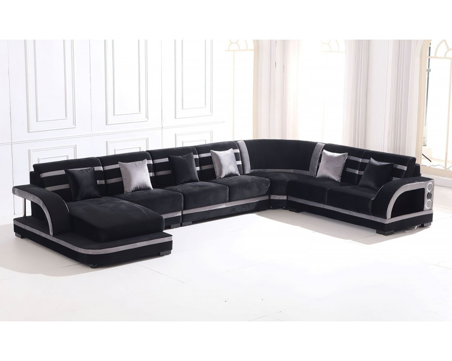 Jubilee Grando Modern Left Hand Facing Sectional with Leds - Black/Silver Gray, Bonded Leather