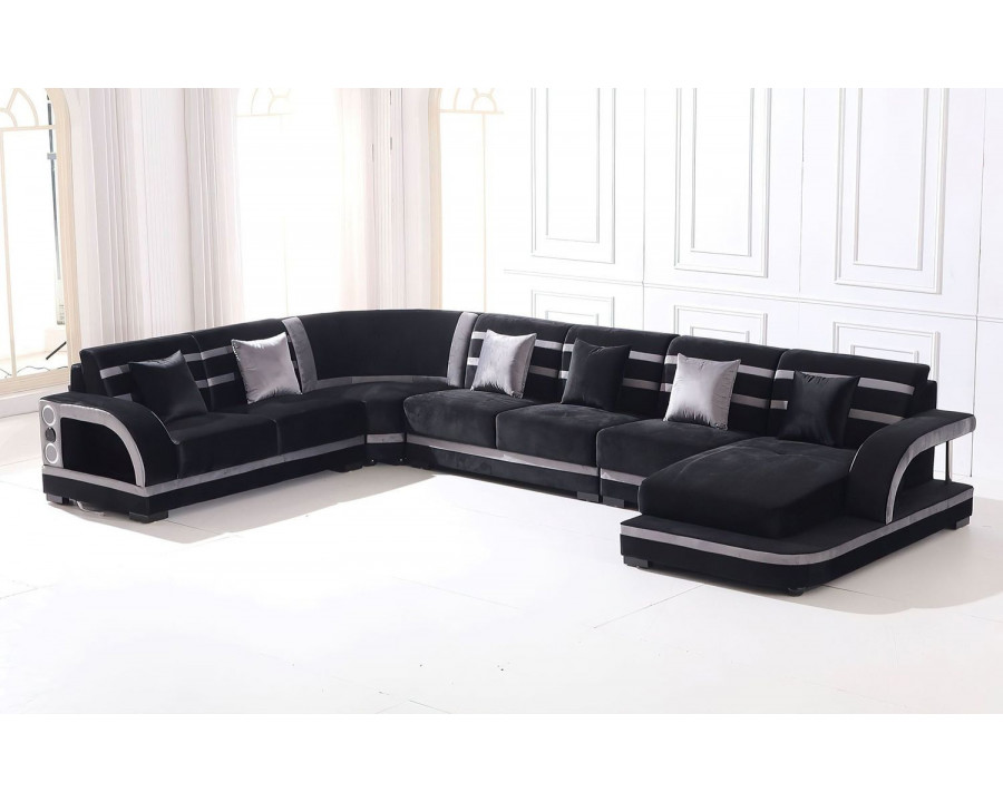 Jubilee Grando Modern Right Hand Facing Sectional with Leds - Black/Silver Gray, Bonded Leather