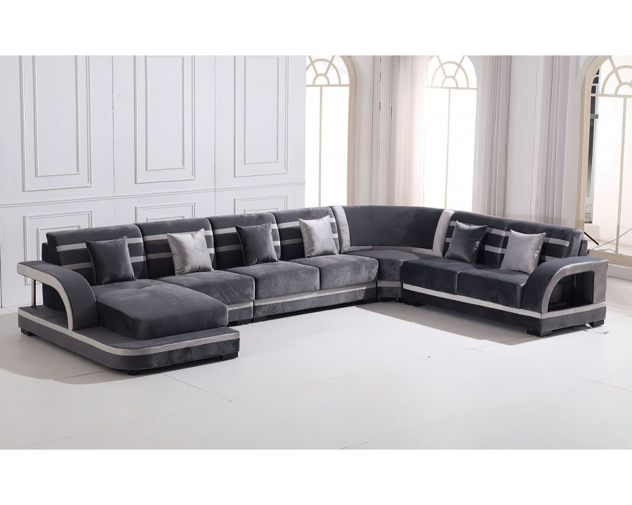 Jubilee Grando Modern Left Hand Facing Sectional with Leds - Dark Gray/Silver Gray, Bonded Leather