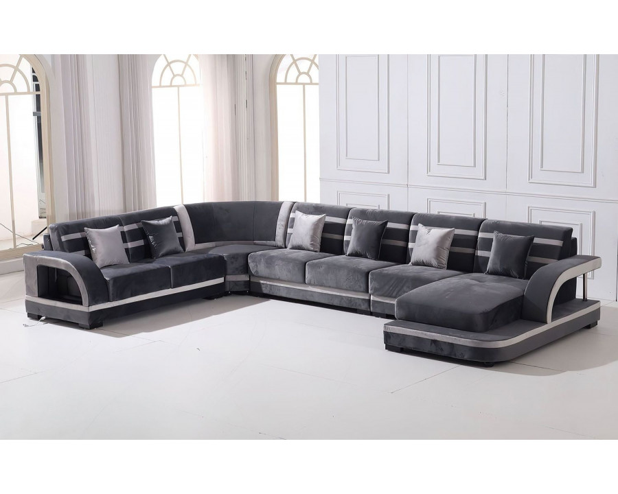 Jubilee Grando Modern Right Hand Facing Sectional with Leds - Dark Gray/Silver Gray, Bonded Leather