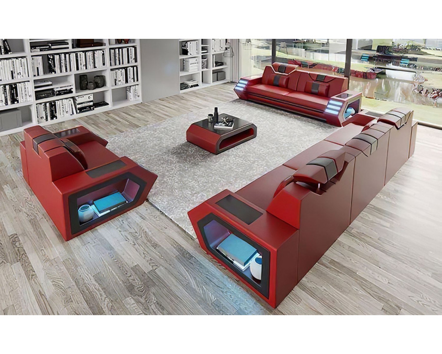 Jubilee Steffi Sofa Set with Led - Red/Black, Bonded Leather