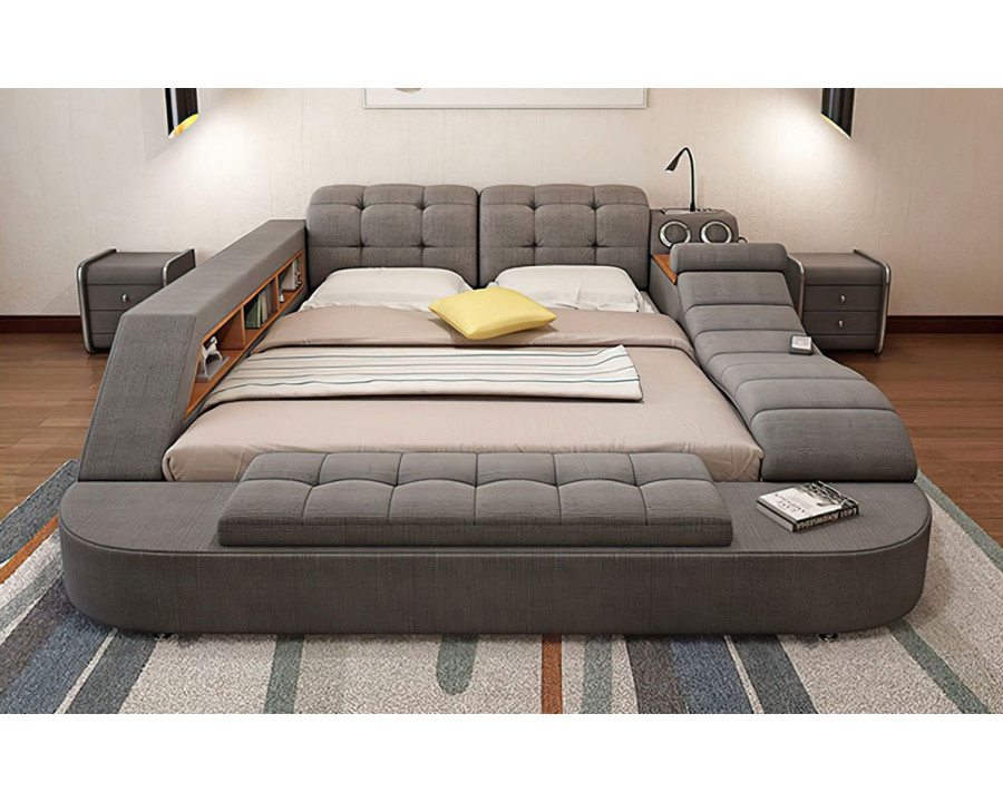 Jubilee Hariana Tech Smart Ultimate Queen Size Left Hand Facing Bed  - Light Gray, Fabric