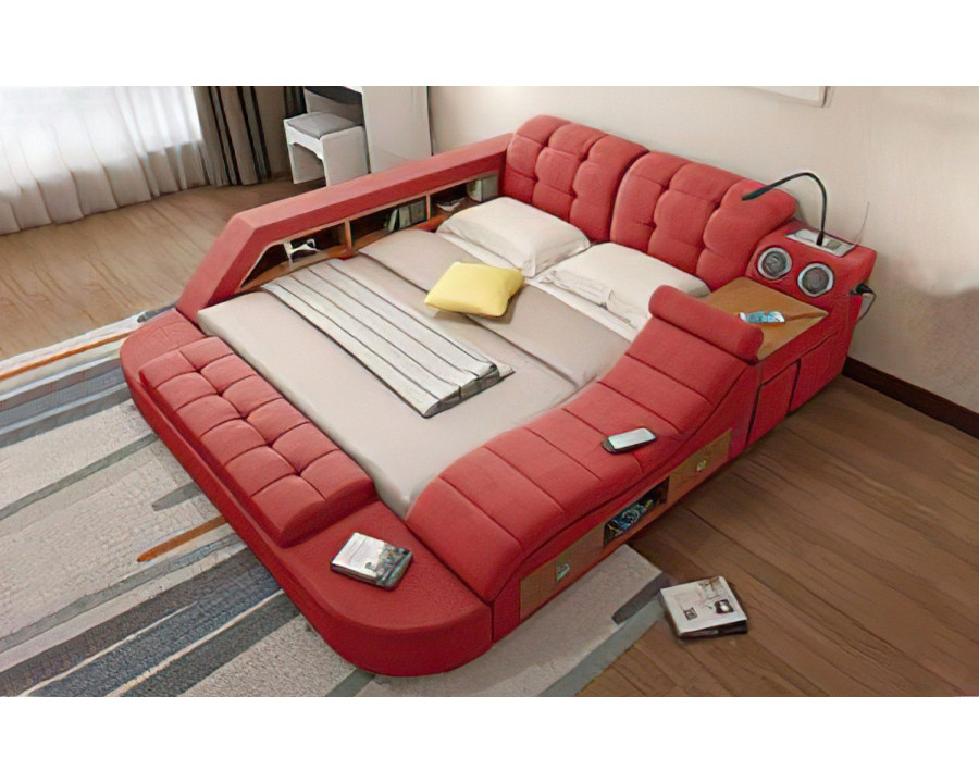 Jubilee Hariana Tech Smart Ultimate Queen Size Left Hand Facing Bed  - Red, Fabric