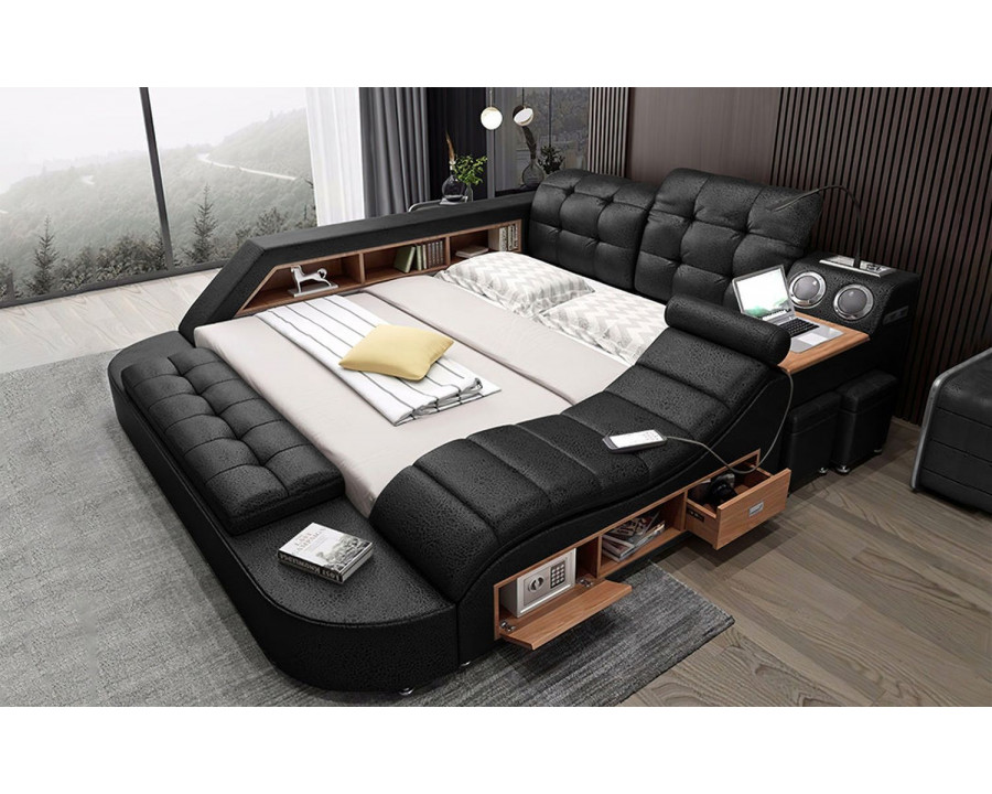 Jubilee Hariana Tech Smart Ultimate Queen Size Left Hand Facing Bed  - Black, Bonded Leather