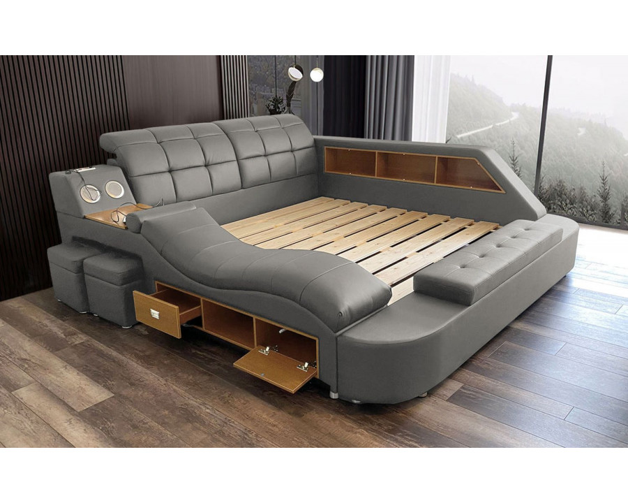 Jubilee Hariana Tech Smart Ultimate Queen Size Left Hand Facing Bed  - Light Gray, Bonded Leather