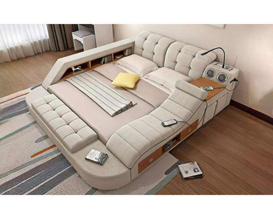 Jubilee Hariana Tech Smart Ultimate Queen Size Left Hand Facing Bed  - Cream, Bonded Leather