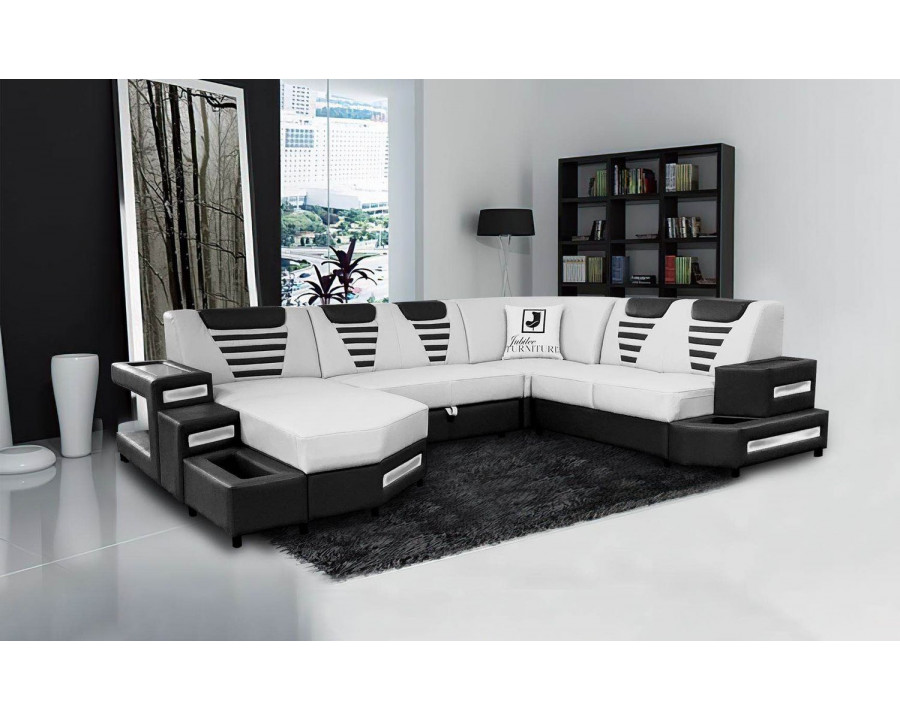 Jubilee Vega Modern U-Shape Left Hand Facing Sectional - White/Black, Top Grain Leather