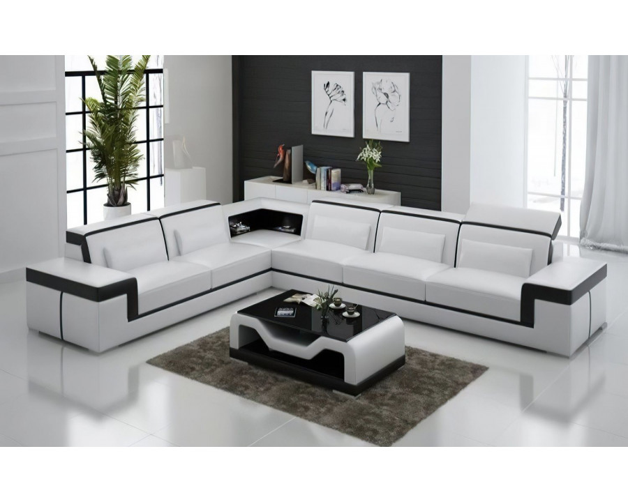 Jubilee Althea Ulta Modern L-Shape Left Hand Facing Sectional Couch - White/Black, Bonded Leather