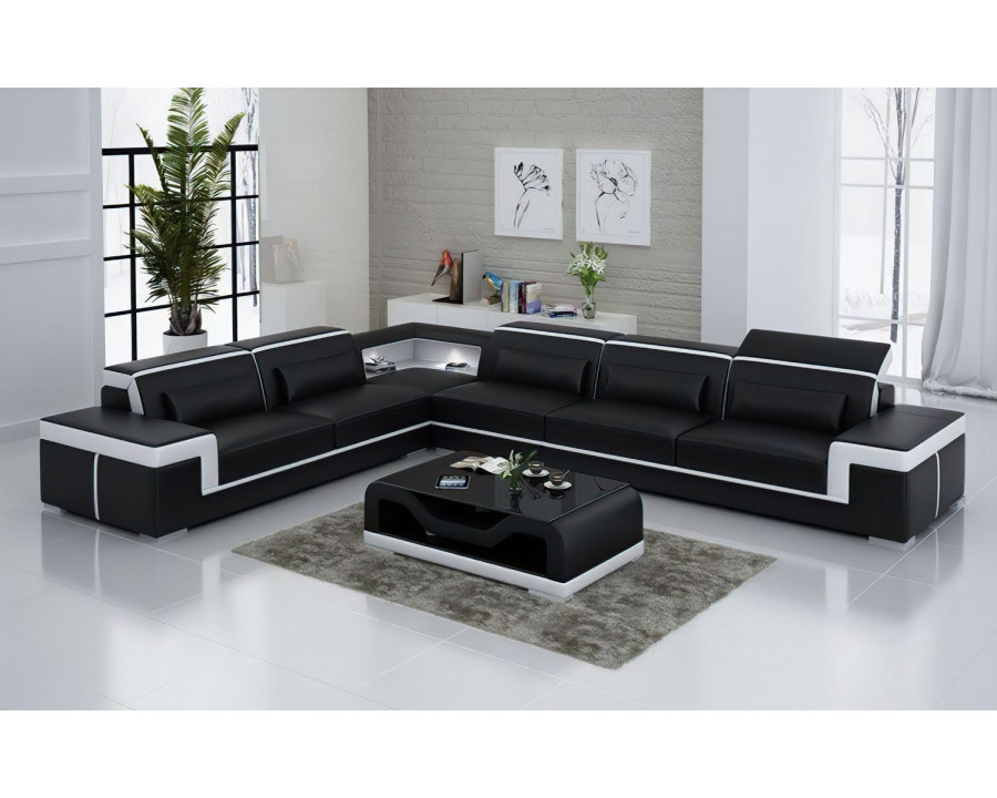 Jubilee Althea Ulta Modern L-Shape Left Hand Facing Sectional Couch - Black/White, Bonded Leather