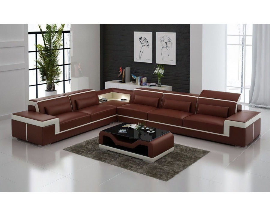 Jubilee Althea Ulta Modern L-Shape Left Hand Facing Sectional Couch - Brown/Beige, Bonded Leather