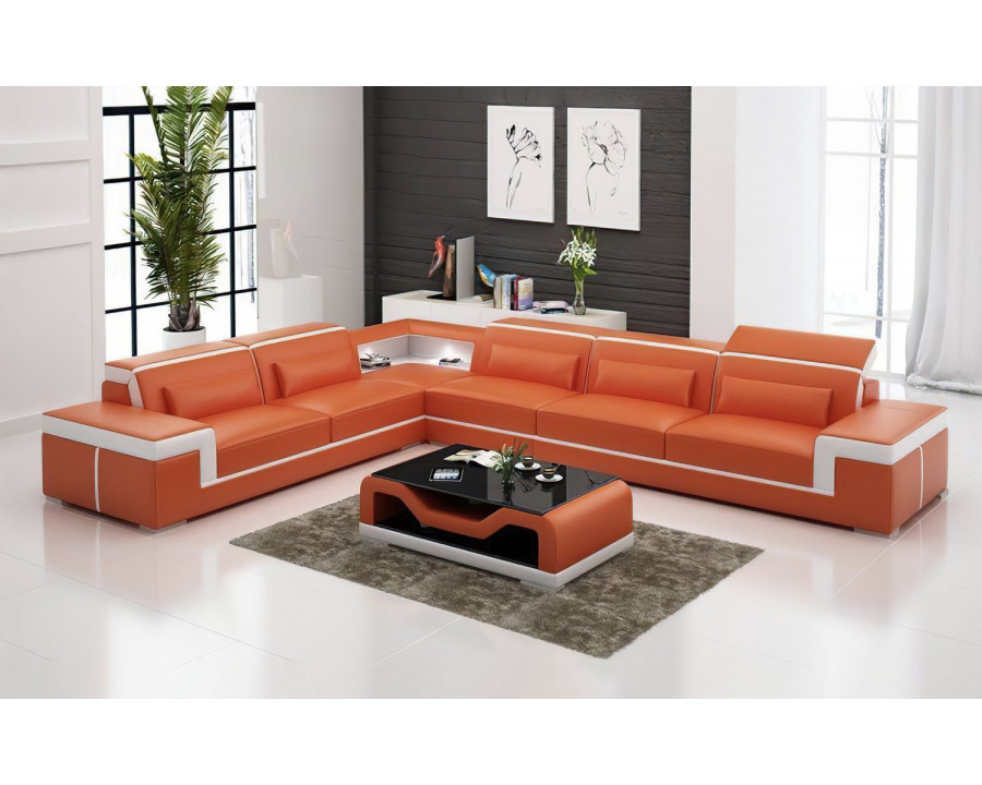 Jubilee Althea Ulta Modern L-Shape Left Hand Facing Sectional Couch - Orange/White, Bonded Leather