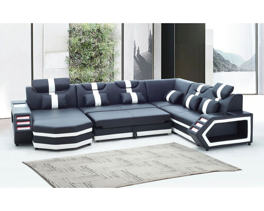 Jubilee Salvie Futuristic Left Hand Facing Sectional with Leds - Black/White, Bonded Leather