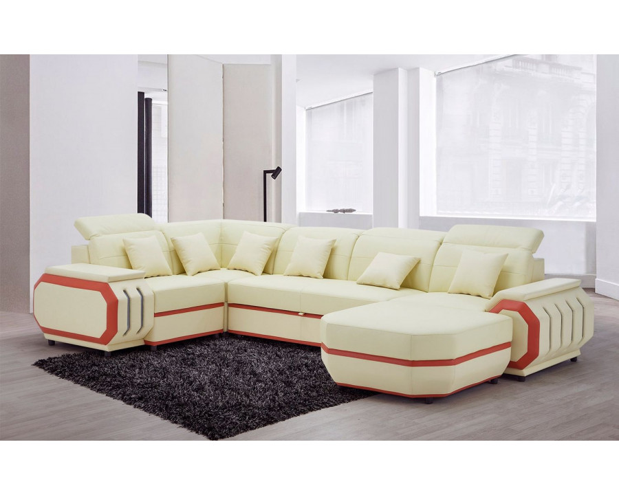 Jubilee Univo Modern Left Hand Facing Sectional with Leds - Beige/Orange, Bonded Leather