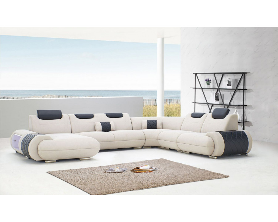 Jubilee Melanee Modern Right Hand Facing Sectional with Adjustable Headrest - Beige/Black, Bonded Leather