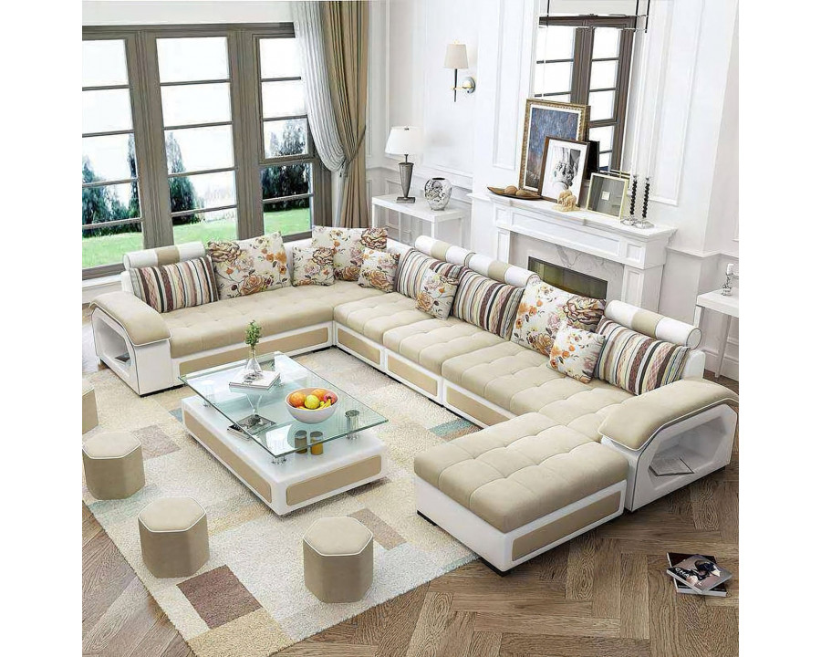 Jubilee Selena Style A Modular Tufted Sectional - Beige/White, Bonded Leather