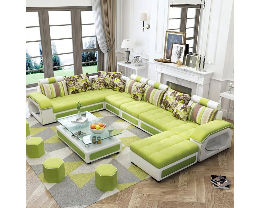 Jubilee Selena Style A Modular Tufted Sectional - Green/White, Bonded Leather