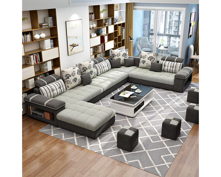 Jubilee Selena Style C Modular Tufted Sectional - Gray/Dark Gray, Bonded Leather