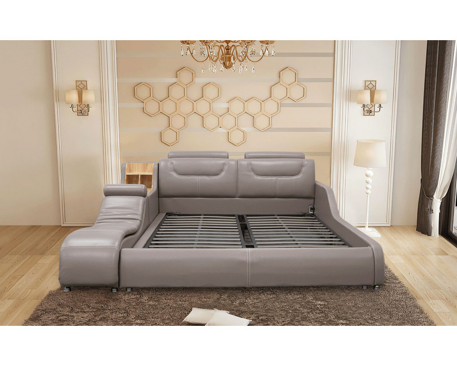 Jubilee Giamo Queen Size Left Hand Facing Bed with Chaise and Storage - Beige Gray, Bonded Leather