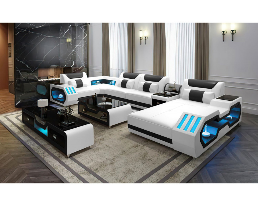 Jubilee Omont Modern Right Hand Facing Sectional with Console - White/Black, Bonded Leather