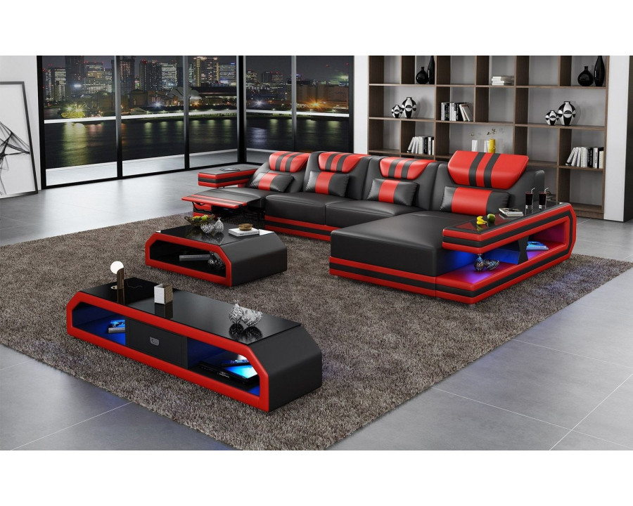 Jubilee Maximus Modern Recliner Right Hand Facing Sectional with Mood - Black/Red, Bonded Leather