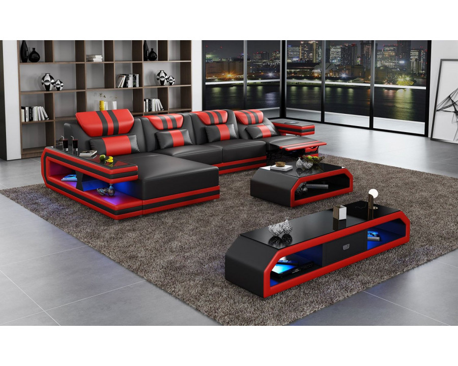 Jubilee Maximus Modern Recliner Left Hand Facing Sectional with Mood - Black/Red, Bonded Leather