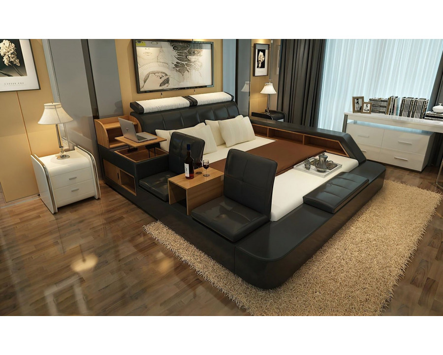 Jubilee Felicia Zen Style Ultimate Queen Size Left Hand Facing Bed - Black, Bonded Leather