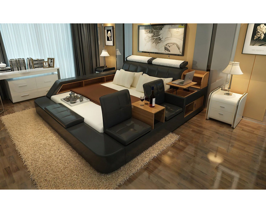 Jubilee Felicia Zen Style Ultimate Queen Size Right Hand Facing Bed - Black, Top Grain Italian Leather