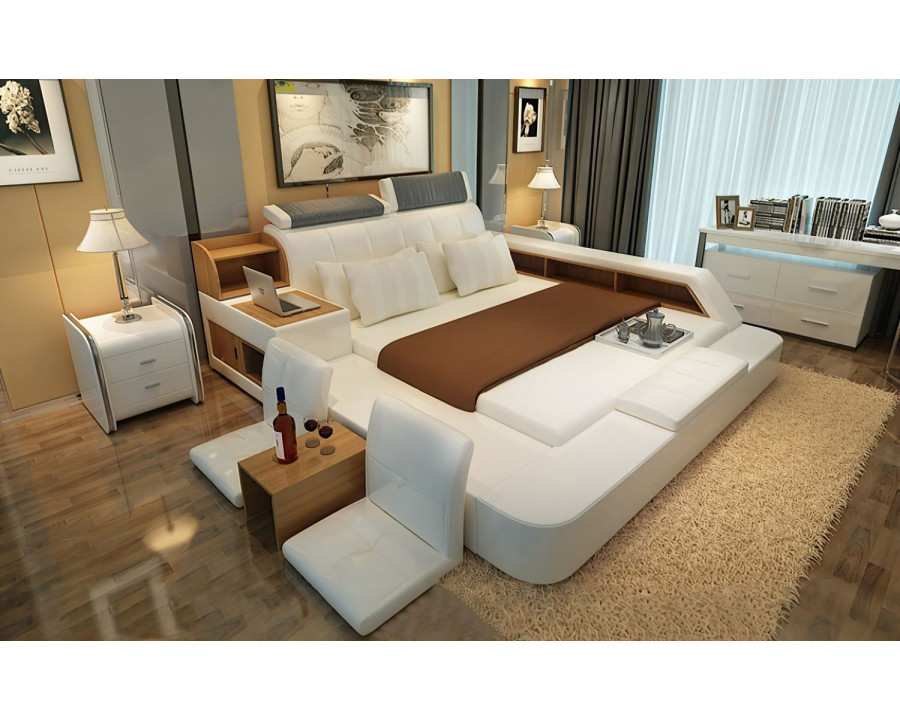 Jubilee Felicia Zen Style Ultimate Queen Size Left Hand Facing Bed - White, Bonded Leather