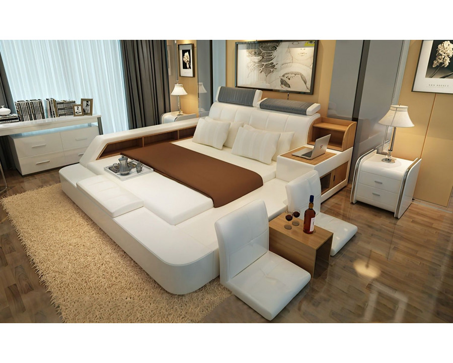 Jubilee Felicia Zen Style Ultimate Queen Size Right Hand Facing Bed - White, Bonded Leather