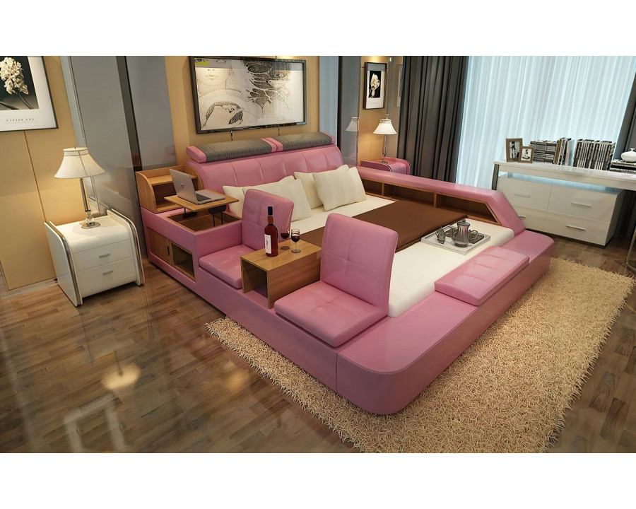 Jubilee Felicia Zen Style Ultimate Queen Size Left Hand Facing Bed - Pink, Bonded Leather