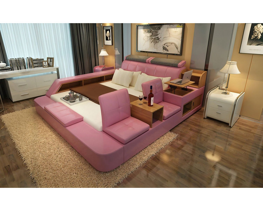 Jubilee Felicia Zen Style Ultimate Queen Size Right Hand Facing Bed - Pink, Bonded Leather