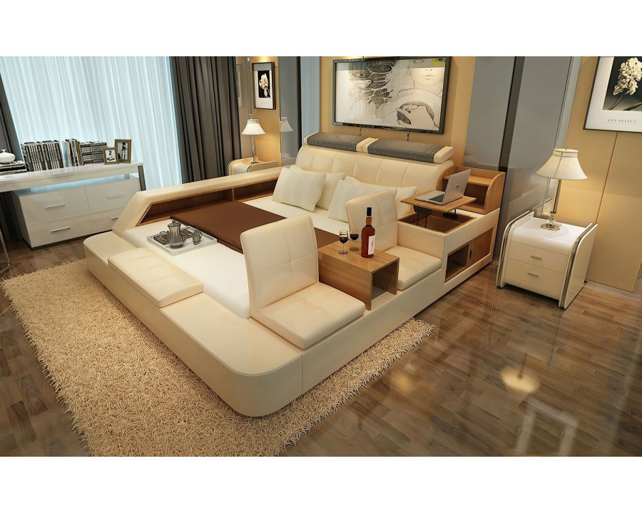 Jubilee Felicia Zen Style Ultimate King Size Right Hand Facing Bed - Cream, Top Grain Italian Leather