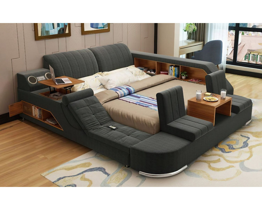 Jubilee Secha Multifunctional Smart Queen Size Left Hand Facing Bed - Black, Fabric