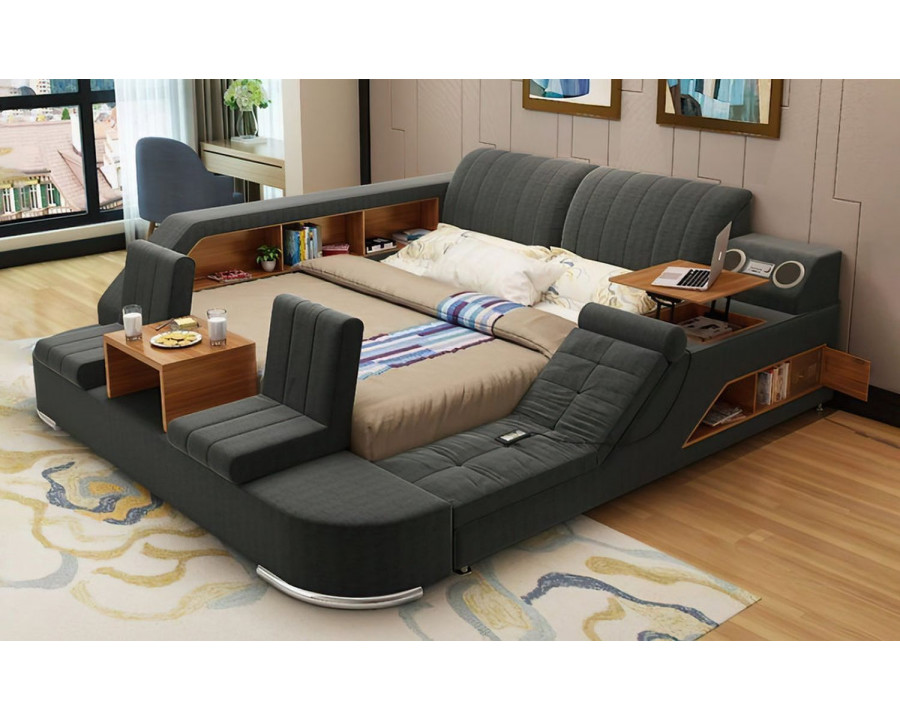 Jubilee Secha Multifunctional Smart Queen Size Right Hand Facing Bed - Black, Bonded Leather