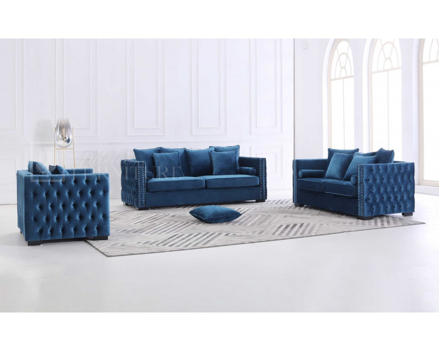 Jubilee Wayhnit Tufted Sofa Set - Deep Sea Blue, Fabric