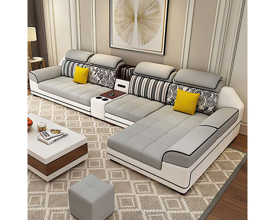 Jubilee Selena Small Modular Tufted Sectional - Light Gray/White, Bonded Leather