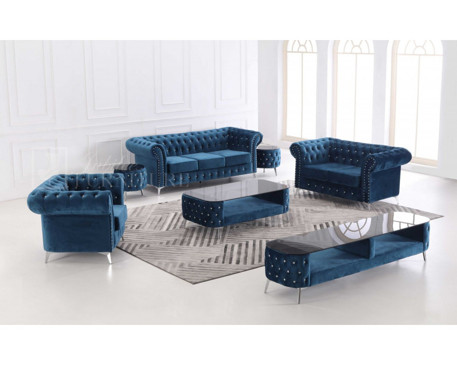 Jubilee Lenmus Tufted Sofa Set - Deep Sea Blue, Fabric