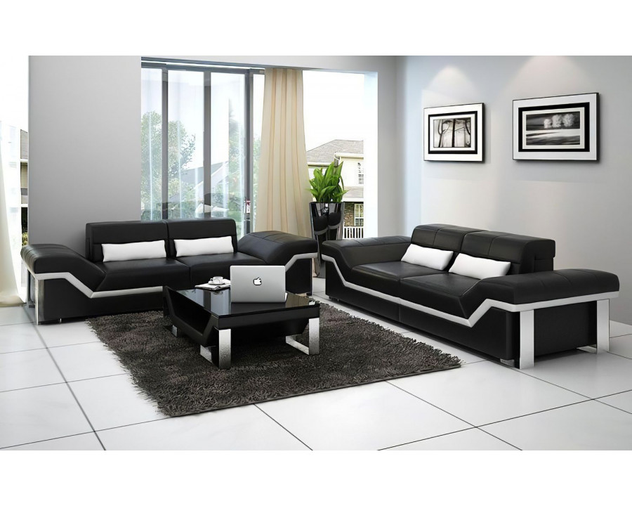 Jubilee Sylmar Modern Sofa Set with Adjustable Headrest - Black/White, Bonded Leather