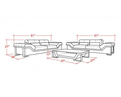 Jubilee - Sylmar Modern Sofa Set with Adjustable Headrest